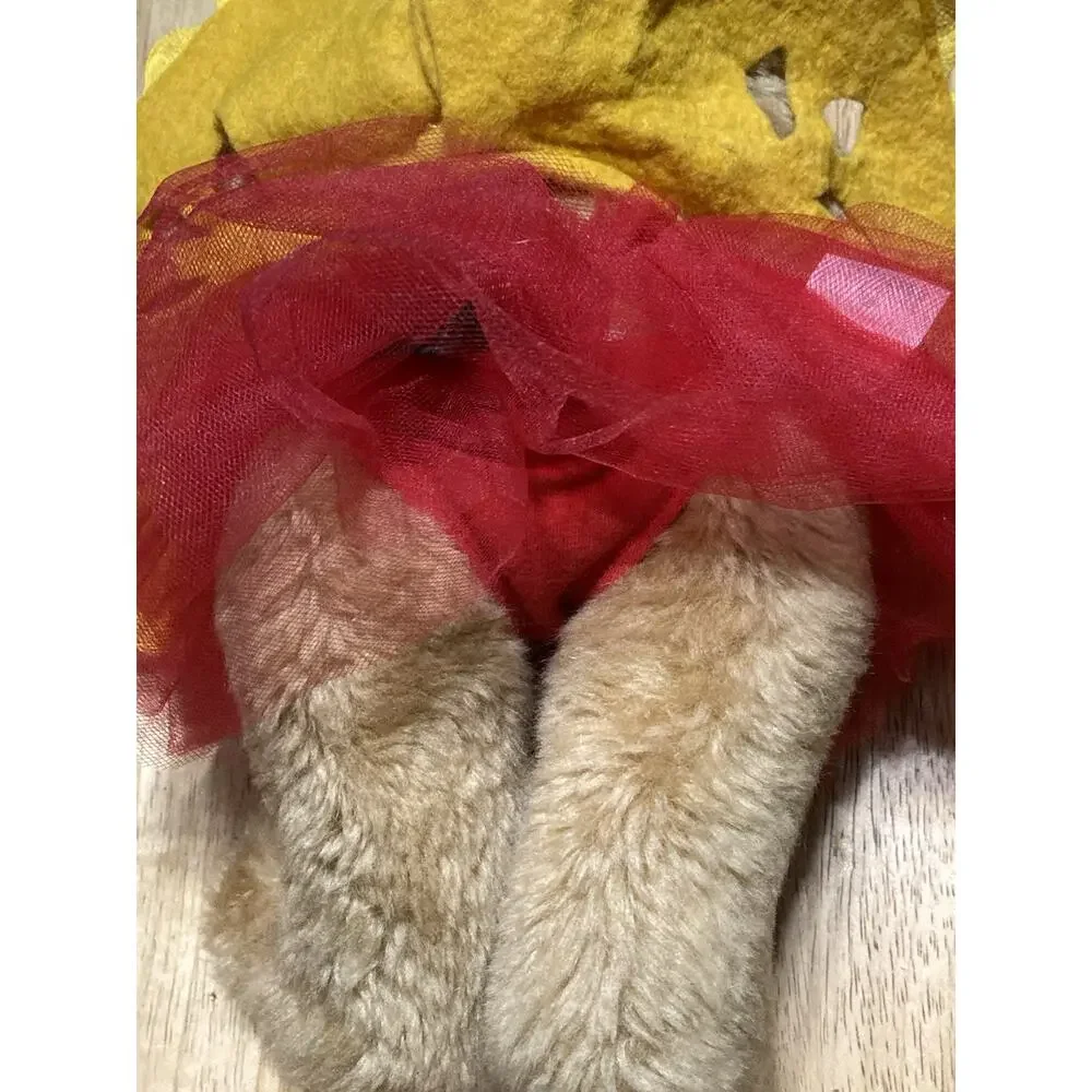 Authentic Vermont Teddy Bear Plush Jointed Suede Pads Yellow Felt Dress Red Tutu